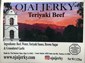 Teriyaki Beef jerky Ingredients Label